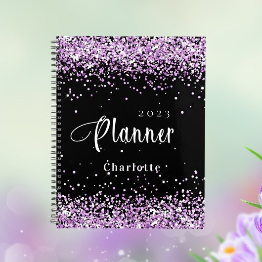 Zwart violet paarse glitter naam afspraak 2026 planner