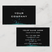 Zwart Visitekaartje Aqua Turquoise Waterdruppels (Voorkant / Achterkant)