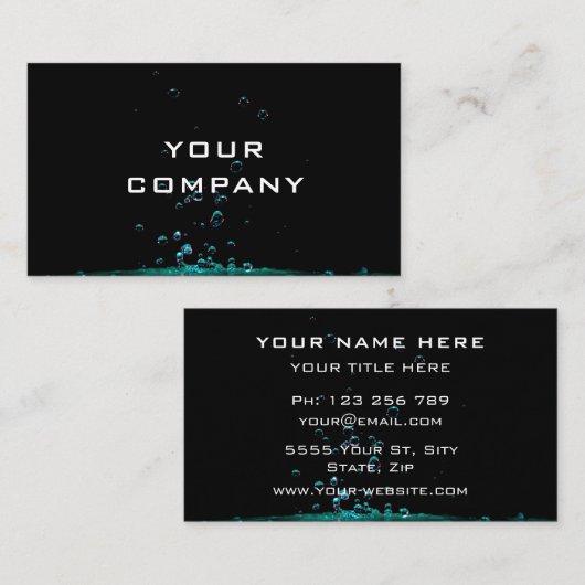 Zwart Visitekaartje Aqua Turquoise Waterdruppels (Voorkant / Achterkant)