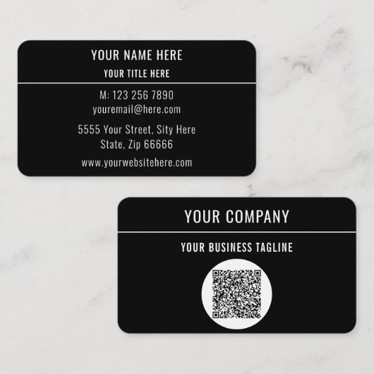 Zwart Visitekaartje met QR Code Uw Eigen Ontwerp (Voorkant / Achterkant)