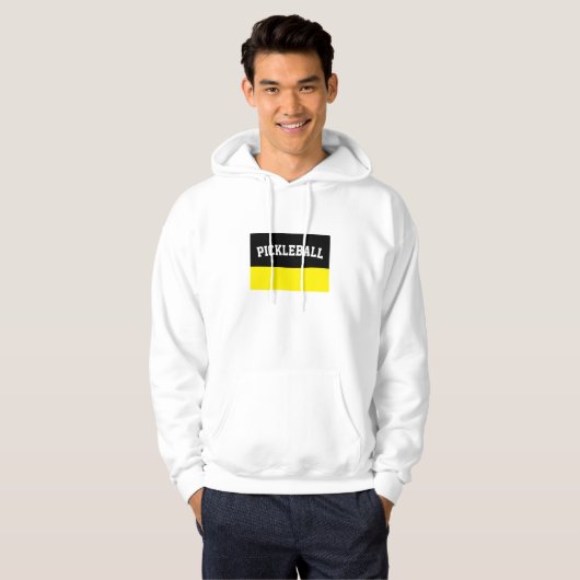 Zwart vivid geel kleurenblok Pickleball Tekst Hoodie (Voorkant volledig)