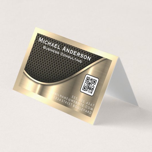 Zwart vlees en metaalgoud | QR-code Visitekaartje (Voorkant)