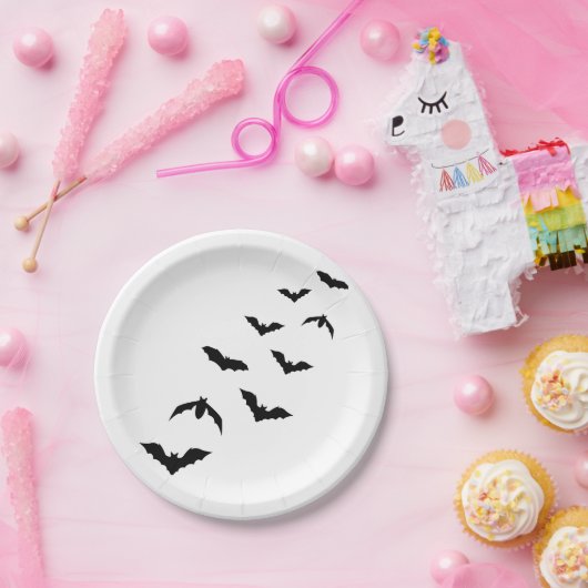 Zwart Vliegende Bat Silhouetten Eenvoudig Hallowee Papieren Bordje (Feest)