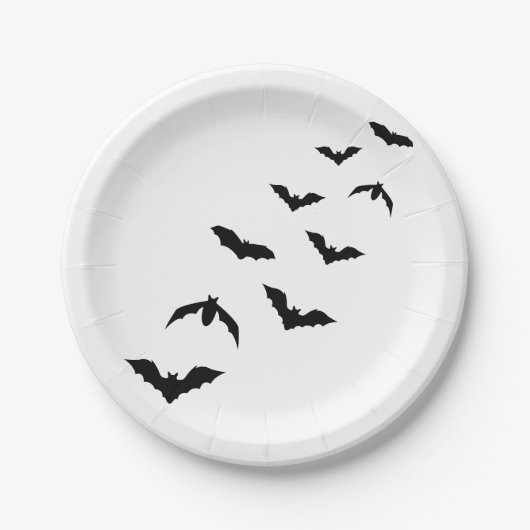 Zwart Vliegende Bat Silhouetten Eenvoudig Hallowee Papieren Bordje (Voorkant)