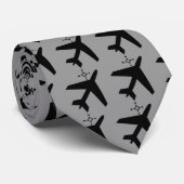 zwart vliegtuig- en kompasontwerp stropdas (Opgerold)