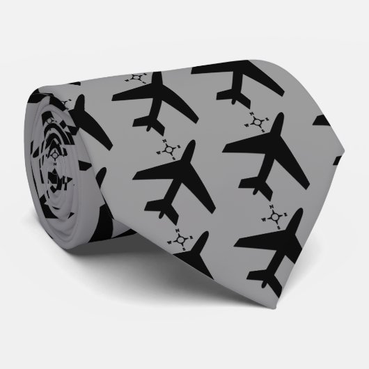 zwart vliegtuig- en kompasontwerp stropdas (Opgerold)
