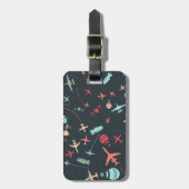 Zwart vliegtuig en luchtvaartpatroon bagagelabel (Voorkant verticaal)