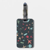 Zwart vliegtuig en luchtvaartpatroon bagagelabel (Achterkant verticaal)