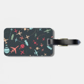 Zwart vliegtuig en luchtvaartpatroon bagagelabel (Achterkant horizontaal)