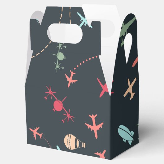 Zwart vliegtuig en luchtvaartpatroon bedankdoosjes (Geopend)