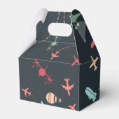 Zwart vliegtuig en luchtvaartpatroon bedankdoosjes (Voorkant Zijde)