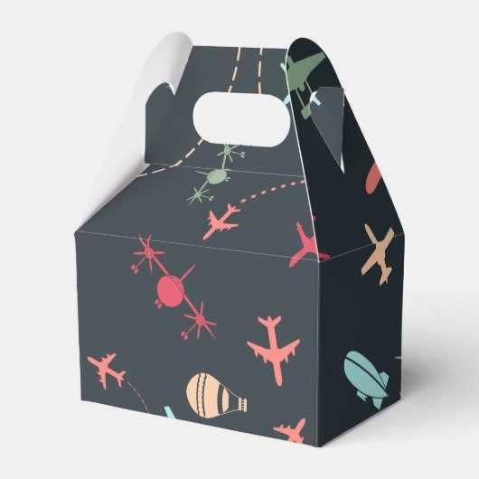 Zwart vliegtuig en luchtvaartpatroon bedankdoosjes (Voorkant Zijde)