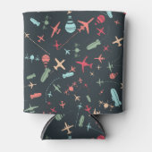 Zwart vliegtuig en luchtvaartpatroon blikjeskoeler (Voorkant)