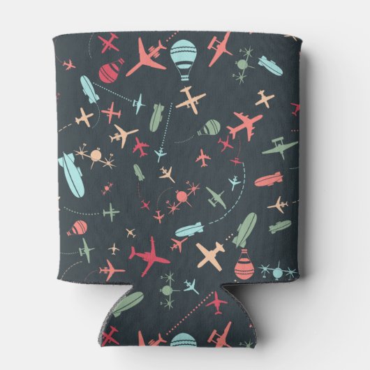 Zwart vliegtuig en luchtvaartpatroon blikjeskoeler (Achterkant)