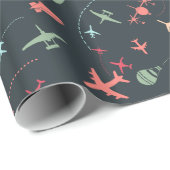 Zwart vliegtuig en luchtvaartpatroon cadeaupapier (Rol Hoek)