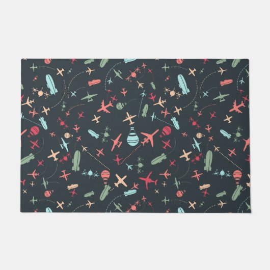 Zwart vliegtuig en luchtvaartpatroon deurmat (Voorkant)
