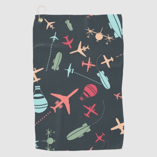 Zwart vliegtuig en luchtvaartpatroon golfhanddoek (Voorkant)