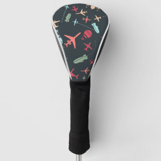 Zwart vliegtuig en luchtvaartpatroon golfheadcover