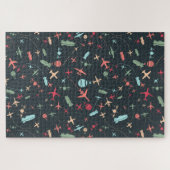 Zwart vliegtuig en luchtvaartpatroon legpuzzel (Horizontaal)