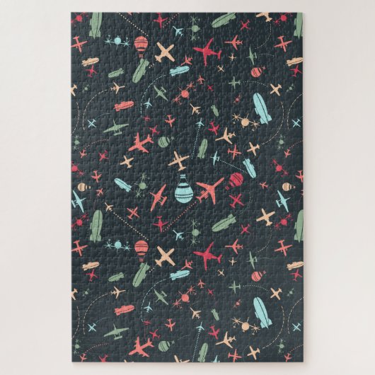 Zwart vliegtuig en luchtvaartpatroon legpuzzel (Verticaal)