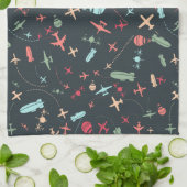 Zwart vliegtuig en luchtvaartpatroon theedoek (Gevouwen)