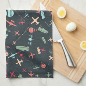 Zwart vliegtuig en luchtvaartpatroon theedoek (Quarter Fold)