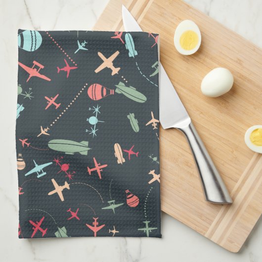 Zwart vliegtuig en luchtvaartpatroon theedoek (Quarter Fold)