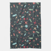 Zwart vliegtuig en luchtvaartpatroon theedoek (Verticaal)