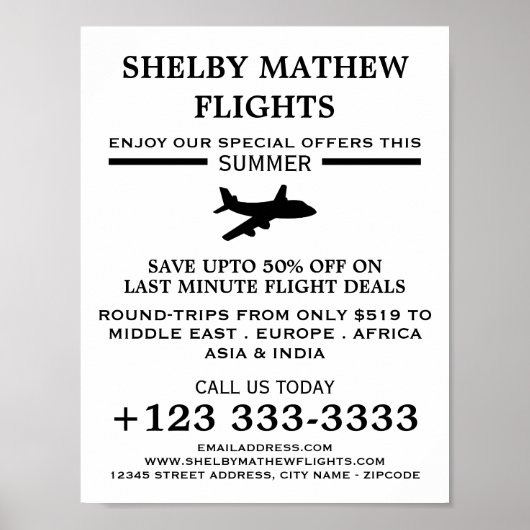 Zwart vliegtuigpictogram, Adverteren vliegtuig Poster (Voorkant)