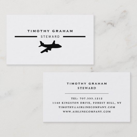 Zwart vliegtuigpictogram, steward en piloot visitekaartje (Voorkant / Achterkant)