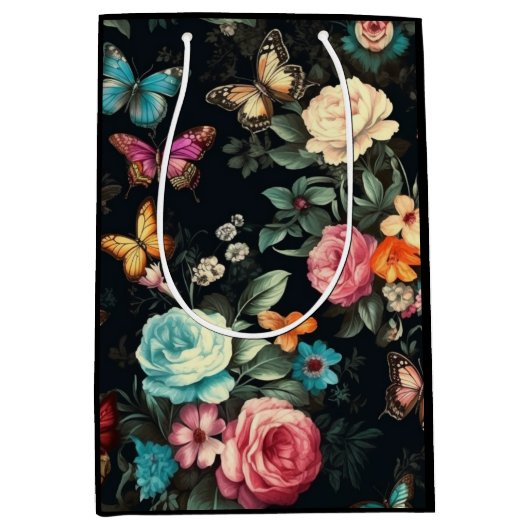 Zwart Vlinder  Decoupage Tissue Papier Medium Cadeauzakje (Voorkant)