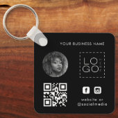 Zwart Voeg Aangepast zakelijk Logo Foto Qr Code To Sleutelhanger (Voorkant)