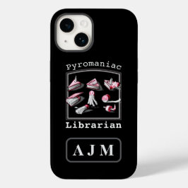Zwart Voeg Initialen Pyromaniac Librarian Sketched Case-Mate iPhone 14 Hoesje