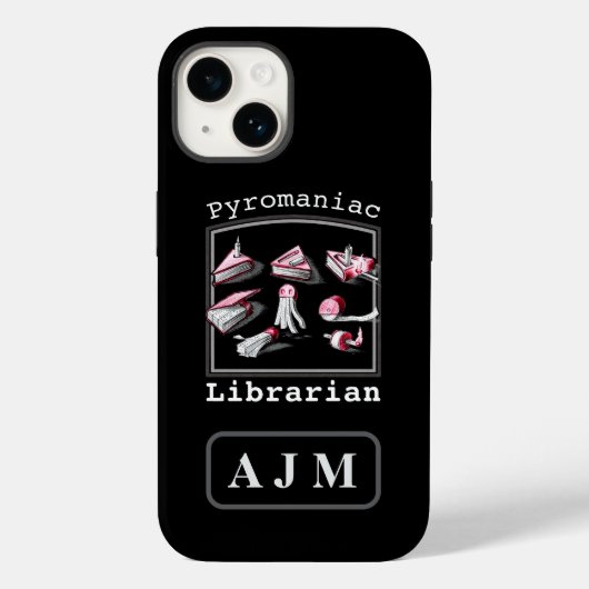 Zwart Voeg Initialen Pyromaniac Librarian Sketched Case-Mate iPhone Case (Achterkant)