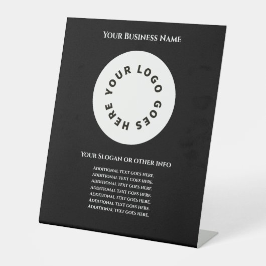 Zwart voeg je eigen tekst en logo toe reclamebord met voetstuk (Voorkant)