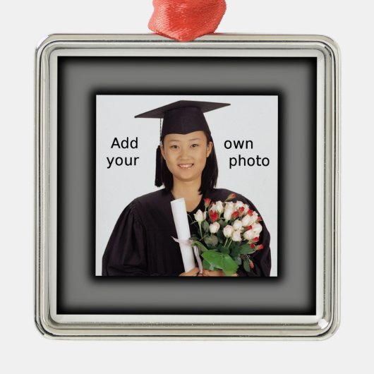 Zwart Voeg je foto toe Metalen Ornament (Voorkant)