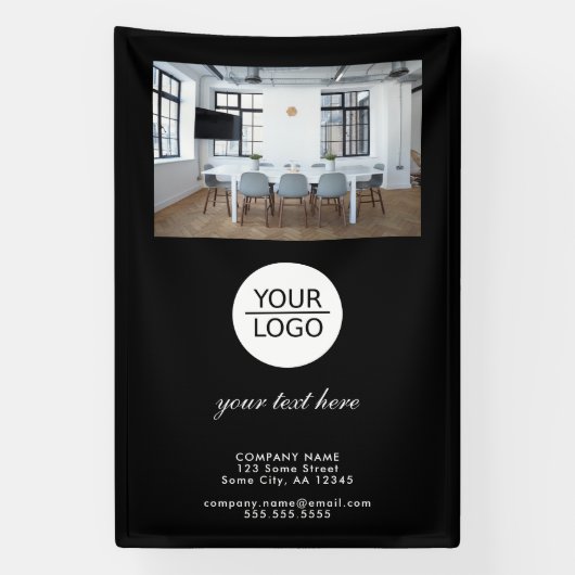 Zwart Voeg je Logo Custom Text Promotion Photo toe Spandoek (Verticaal)