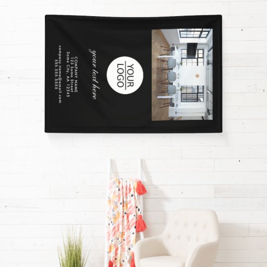 Zwart Voeg je Logo Custom Text Promotion Photo toe Spandoek (Insitu)
