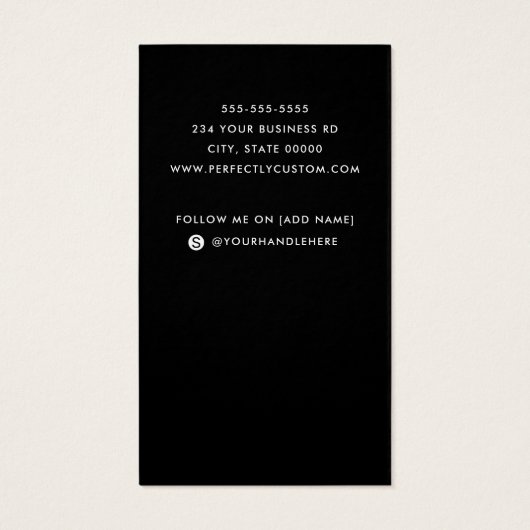 Zwart voeg logo sociale media verticaal visitekaar visitekaartje (Achterkant)