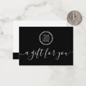 Zwart voeg uw Logo minimalistische cadeaubon toe Notitiekaartje (Voorkant / Achterkant in situ)