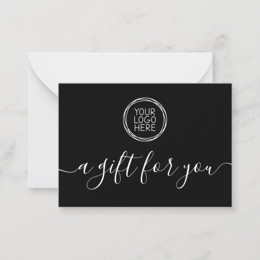 Zwart voeg uw Logo minimalistische cadeaubon toe Notitiekaartje (Voorkant)