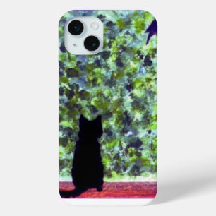 Zwart vogelbeestje dat schilderend Kat volgt iPhone 15 Mini Hoesje