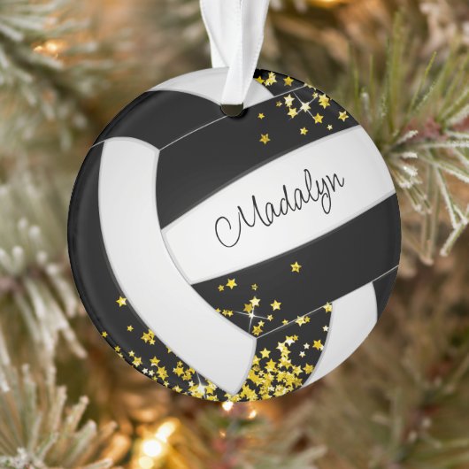 Zwart volleybal met kleine gouden sterren ornament (Boom)