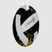Zwart volleybal met kleine gouden sterren ornament (voorkant)