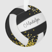 Zwart volleybal met kleine gouden sterren ornament (voorkant)