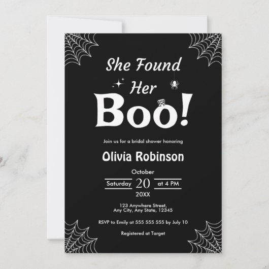 Zwart vond ze haar Boo Halloween Vrijgezellenfeest Kaart (Voorkant)