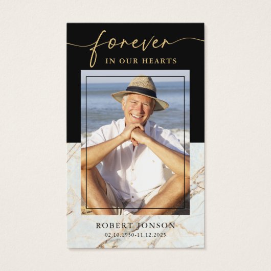 Zwart voor altijd in onze harten Memorial Prayer K Visitekaartje (Voorkant)