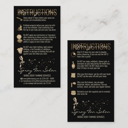 Zwart voor na zorginstructie Spuit Tan Visitekaartje (Voorkant / Achterkant)