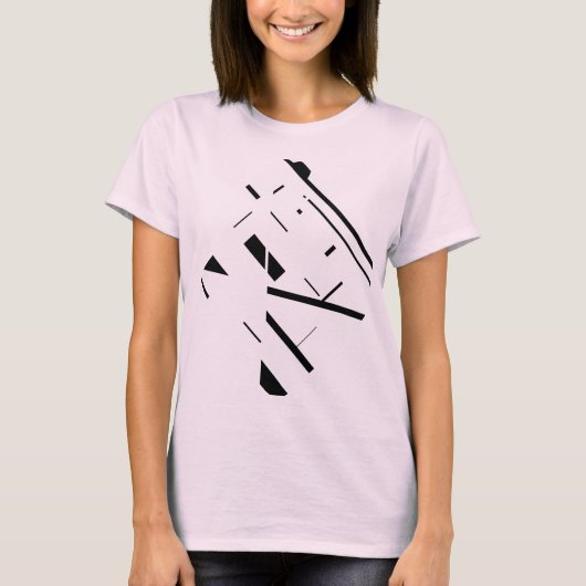 Zwart Vormt Lijnen Diagonaal Abstract Art Design T-shirt (Voorkant)
