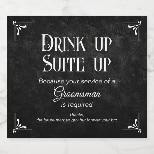 Zwart Vraagende Groomsman Whiskey Gift Likeurfles Etiket (Enkel label)